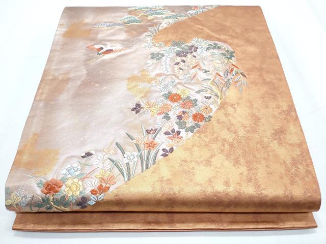 平和屋着物◎太鼓柄袋帯 唐織 飛鶴草花文 正絹 逸品 CABF7942th