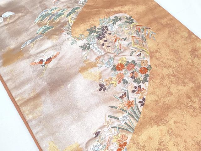 平和屋着物◎太鼓柄袋帯 唐織 飛鶴草花文 正絹 逸品 CABF7942th
