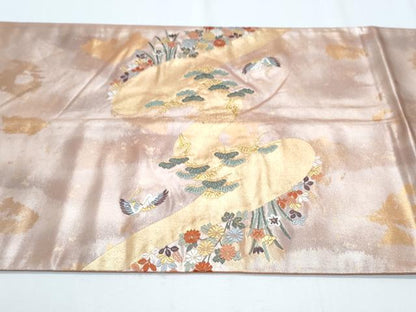 平和屋着物◎太鼓柄袋帯 唐織 飛鶴草花文 正絹 逸品 CABF7942th
