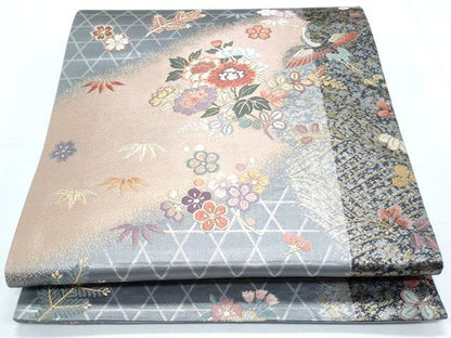 平和屋着物◎六通柄袋帯 唐織 飛鶴花文 金銀糸 正絹 逸品 CABF7943th