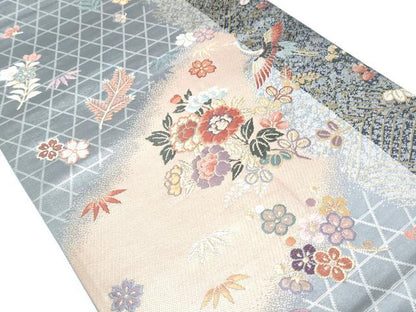 平和屋着物◎六通柄袋帯 唐織 飛鶴花文 金銀糸 正絹 逸品 CABF7943th