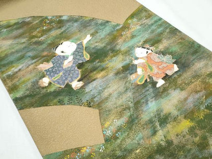 平和屋着物◎太鼓柄袋帯 駒刺繍 童子遊び 金彩 正絹 逸品 CABF7944th