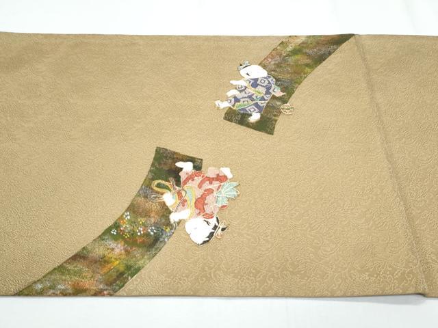 平和屋着物◎太鼓柄袋帯 駒刺繍 童子遊び 金彩 正絹 逸品 CABF7944th