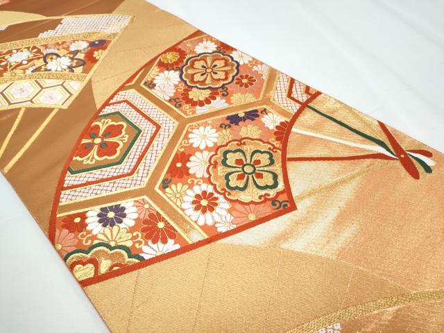 平和屋着物◎六通柄袋帯 唐織 扇面亀甲花文 金糸 正絹 逸品 CABF7946th