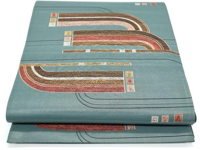 平和屋着物◎六通柄袋帯 幾何学文様 金糸 正絹 逸品 CABF7947th