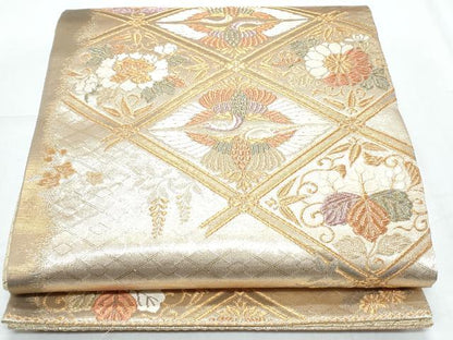 平和屋着物◎六通柄袋帯 唐織 双鶴天井花文 金糸 正絹 逸品 CABF7950th