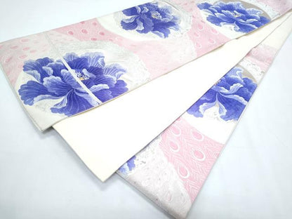 平和屋着物◎六通柄袋帯 唐織 孔雀羽花文 金銀糸 正絹 逸品 CABF7954th