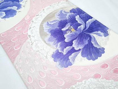 平和屋着物◎六通柄袋帯 唐織 孔雀羽花文 金銀糸 正絹 逸品 CABF7954th