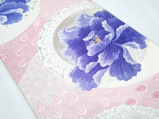 平和屋着物◎六通柄袋帯 唐織 孔雀羽花文 金銀糸 正絹 逸品 CABF7954th