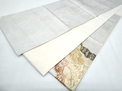 平和屋着物◎西陣 太鼓柄袋帯 地紙御所車花鳥文 漆金箔 正絹 逸品 CABF7955th