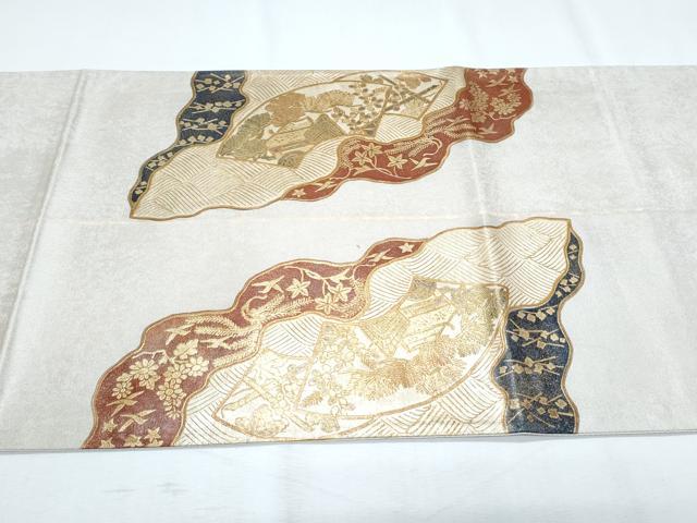 平和屋着物◎西陣 太鼓柄袋帯 地紙御所車花鳥文 漆金箔 正絹 逸品 CABF7955th