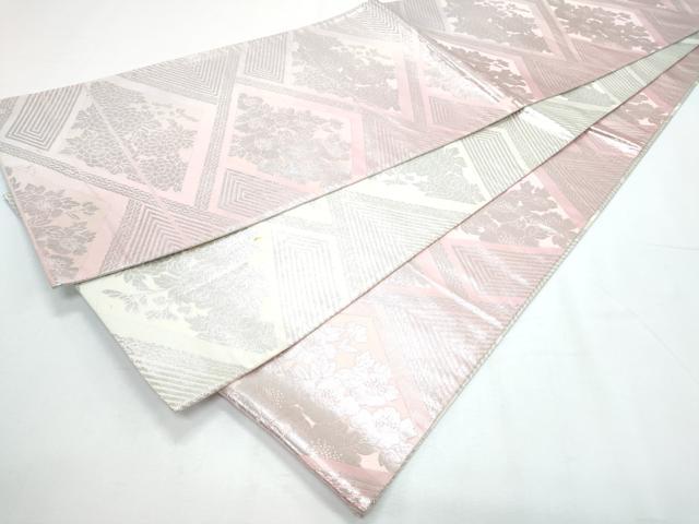 平和屋着物◎両面 全通柄袋帯 菱花文 銀糸 正絹 逸品 CABF7959th
