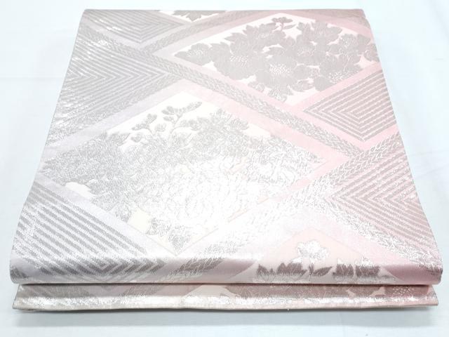平和屋着物◎両面 全通柄袋帯 菱花文 銀糸 正絹 逸品 CABF7959th