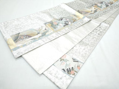 平和屋着物◎六通柄袋帯 短冊飛鶴花文 金銀糸 正絹 逸品 CABF7961th
