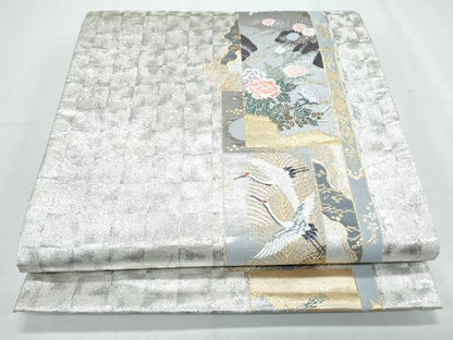 平和屋着物◎六通柄袋帯 短冊飛鶴花文 金銀糸 正絹 逸品 CABF7961th