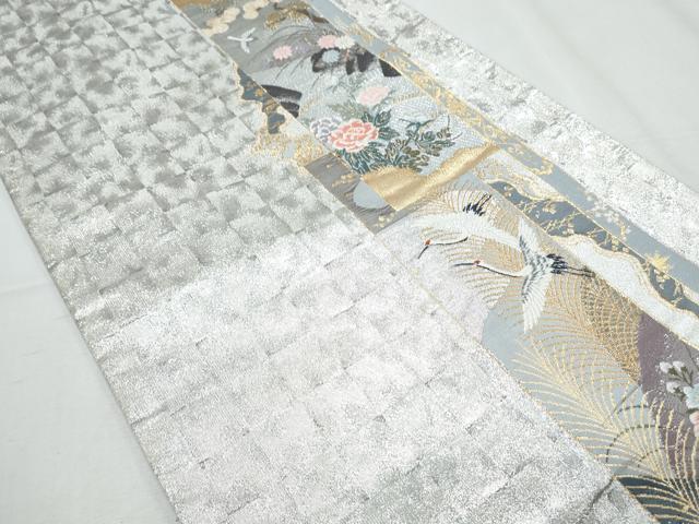 平和屋着物◎六通柄袋帯 短冊飛鶴花文 金銀糸 正絹 逸品 CABF7961th