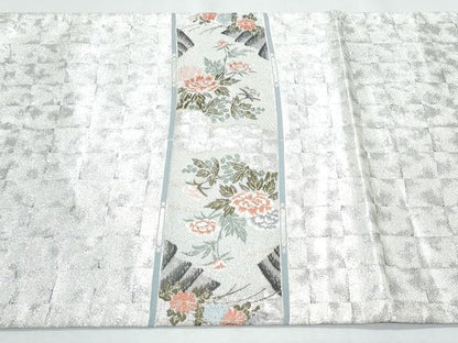平和屋着物◎六通柄袋帯 短冊飛鶴花文 金銀糸 正絹 逸品 CABF7961th