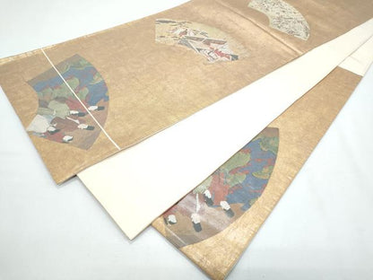 平和屋着物◎六通柄袋帯 地紙人物文 金糸 正絹 逸品 CABF7964th