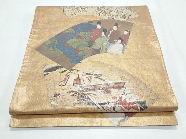 平和屋着物◎六通柄袋帯 地紙人物文 金糸 正絹 逸品 CABF7964th