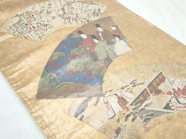 平和屋着物◎六通柄袋帯 地紙人物文 金糸 正絹 逸品 CABF7964th