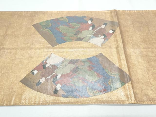 平和屋着物◎六通柄袋帯 地紙人物文 金糸 正絹 逸品 CABF7964th