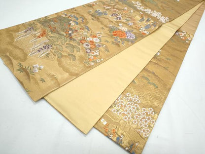 平和屋着物◎六通柄袋帯 唐織 人物風景文 金糸 正絹 逸品 CABF7966th