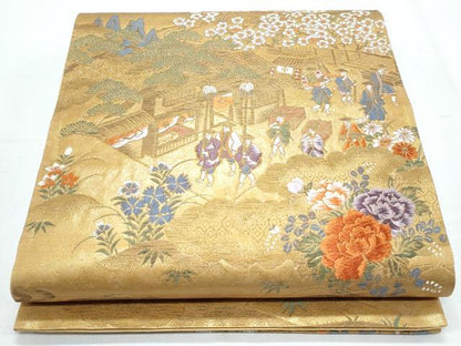 平和屋着物◎六通柄袋帯 唐織 人物風景文 金糸 正絹 逸品 CABF7966th