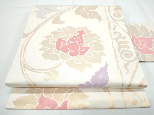 平和屋着物◎九寸名古屋帯 更紗花文 金糸 正絹 逸品 CABF7974th