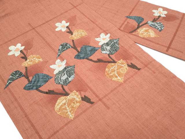 平和屋着物◎九寸名古屋帯 紬地 枝花文 パッチワーク 正絹 逸品 CABF7975th