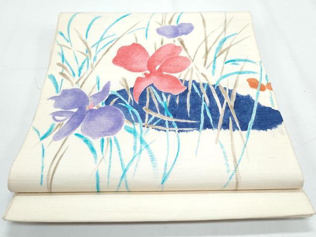平和屋着物◎八寸名古屋帯 草花文 正絹 逸品 CABF7976th
