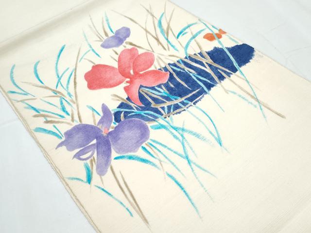 平和屋着物◎八寸名古屋帯 草花文 正絹 逸品 CABF7976th