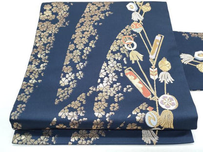 平和屋着物◎九寸名古屋帯 吉祥花文 金銀糸 正絹 逸品 CABF7981th
