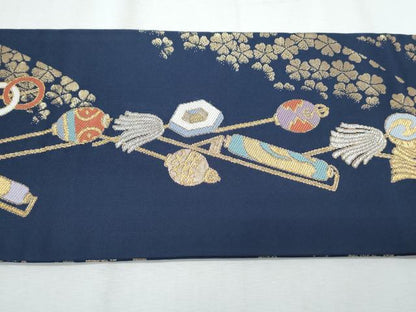 平和屋着物◎九寸名古屋帯 吉祥花文 金銀糸 正絹 逸品 CABF7981th