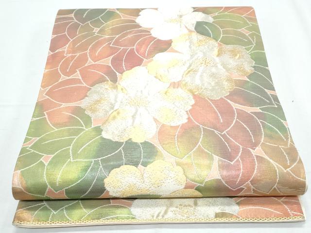 平和屋着物◎六通柄袋帯 草花文 金糸 正絹 逸品 CABF7988th