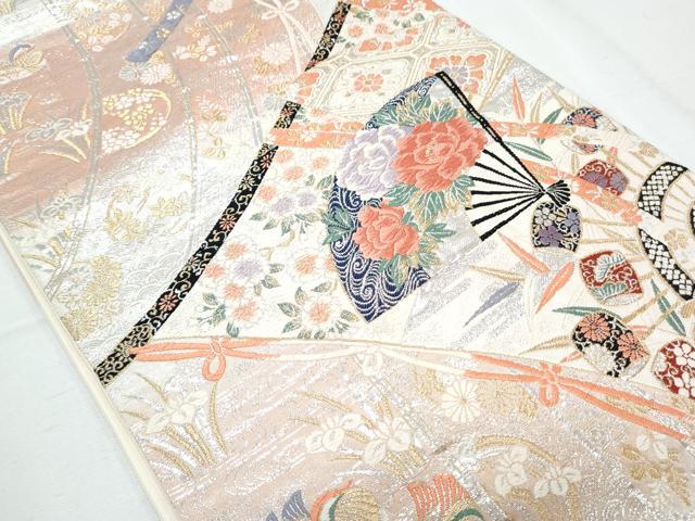 平和屋着物◎六通柄袋帯 唐織 扇面花文 金銀糸 正絹 逸品 CABF7989th