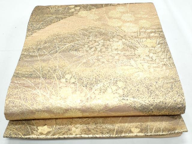 平和屋着物◎六通柄袋帯 琳派綴れ織 草花文 金糸 正絹 逸品 CABF7990th