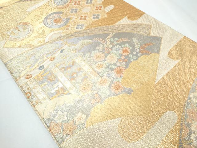 平和屋着物◎宝琳本佐賀錦 六通柄袋帯 九百錦 地紙几帳花文 金糸 正絹 逸品 CABF7991th