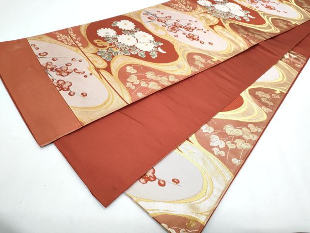 平和屋着物◎西陣 六通柄袋帯 流水花文 金糸 正絹 逸品 CABF7995th