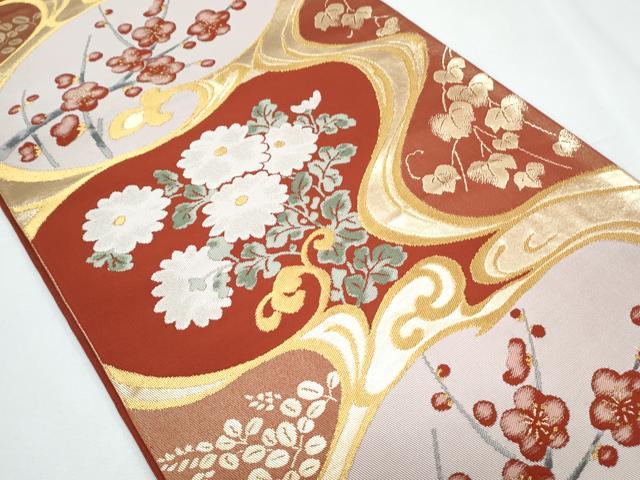 平和屋着物◎西陣 六通柄袋帯 流水花文 金糸 正絹 逸品 CABF7995th