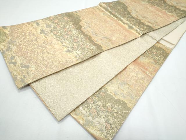 平和屋着物◎六通柄袋帯　草花文　金糸　正絹　逸品　CABF7999th