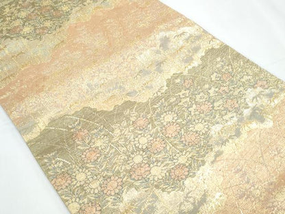 平和屋着物◎六通柄袋帯　草花文　金糸　正絹　逸品　CABF7999th