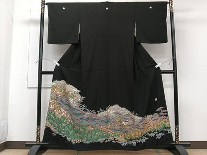 平和屋着物■豪華黒留袖　友禅　作家物　風景文　松竹梅　正絹　逸品　CABF8060xi