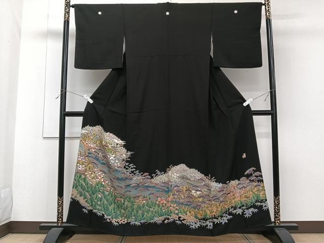 平和屋着物■豪華黒留袖　友禅　作家物　風景文　松竹梅　正絹　逸品　CABF8060xi