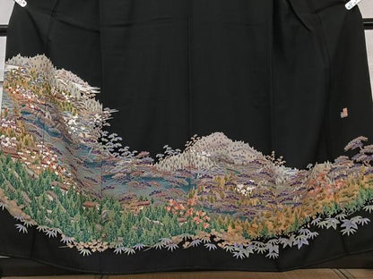 平和屋着物■豪華黒留袖　友禅　作家物　風景文　松竹梅　正絹　逸品　CABF8060xi