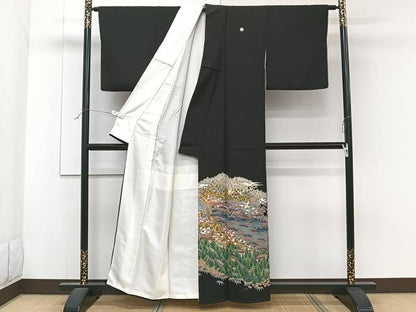 平和屋着物■豪華黒留袖　友禅　作家物　風景文　松竹梅　正絹　逸品　CABF8060xi