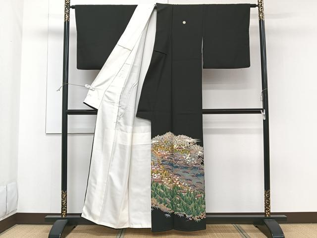 平和屋着物■豪華黒留袖　友禅　作家物　風景文　松竹梅　正絹　逸品　CABF8060xi