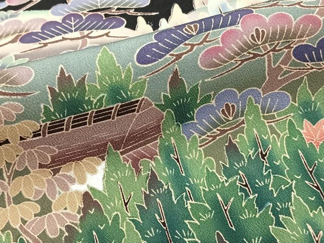 平和屋着物■豪華黒留袖　友禅　作家物　風景文　松竹梅　正絹　逸品　CABF8060xi