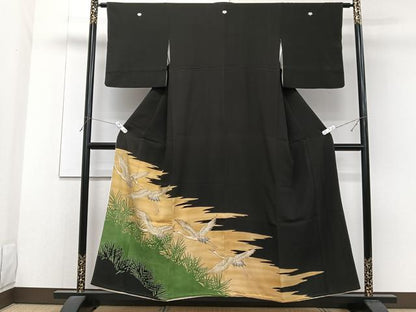 平和屋着物■豪華黒留袖　刺繍　飛鶴文　金彩　正絹　逸品　CABF8061xi