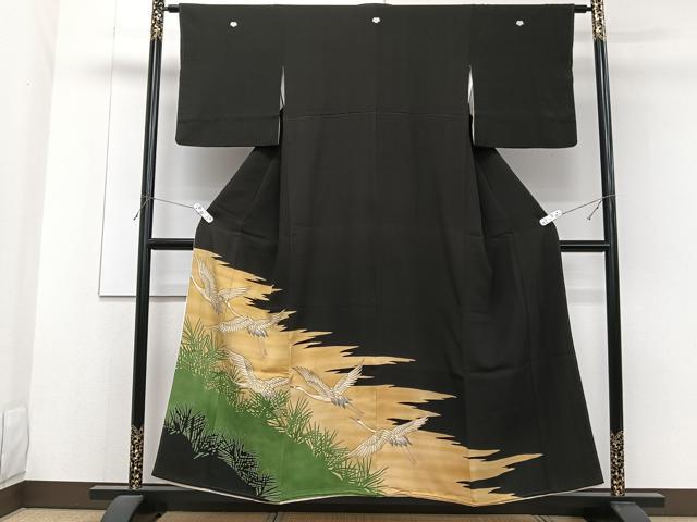 平和屋着物■豪華黒留袖　刺繍　飛鶴文　金彩　正絹　逸品　CABF8061xi