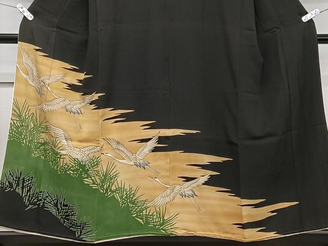 平和屋着物■豪華黒留袖　刺繍　飛鶴文　金彩　正絹　逸品　CABF8061xi